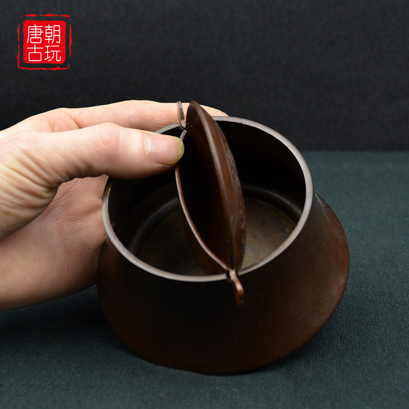 轻奢古典纯铜烟灰缸个性复古全铜烟灰缸创意旋转翻盖高端古铜包浆