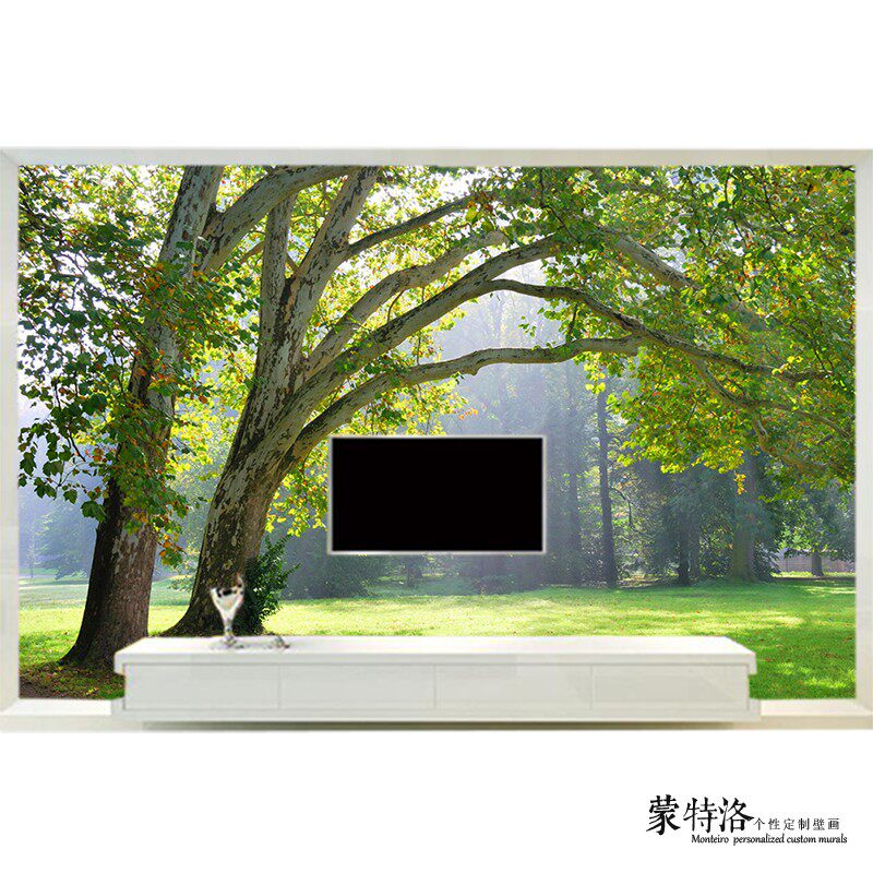3d风景大树墙纸现代简约客厅电视背景墙装饰壁纸无缝墙布卧室壁画