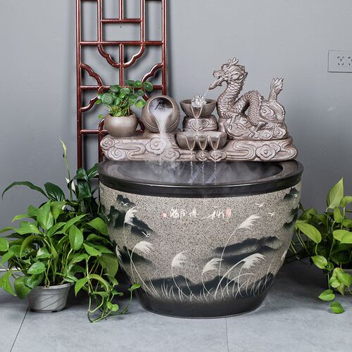 大型陶瓷流水鱼缸水缸阳台造景水循环鱼缸办公室客厅养鱼缸落地缸