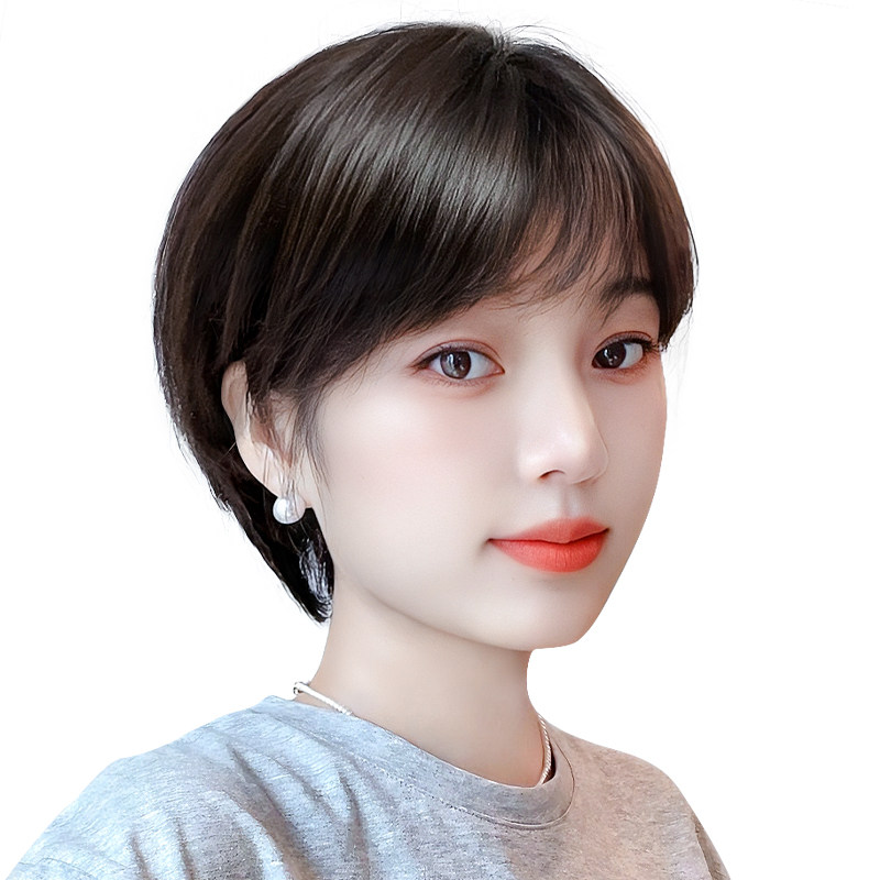 真人发整顶假发套 自然短波波头假发 BOBO头真人发假发