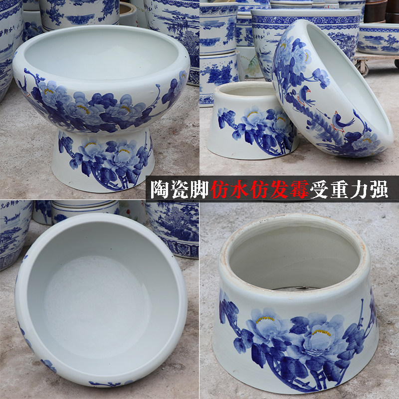 景德镇陶瓷鱼缸落地立柱式客厅大号吸水石盆乌龟缸睡莲碗莲盆庭院