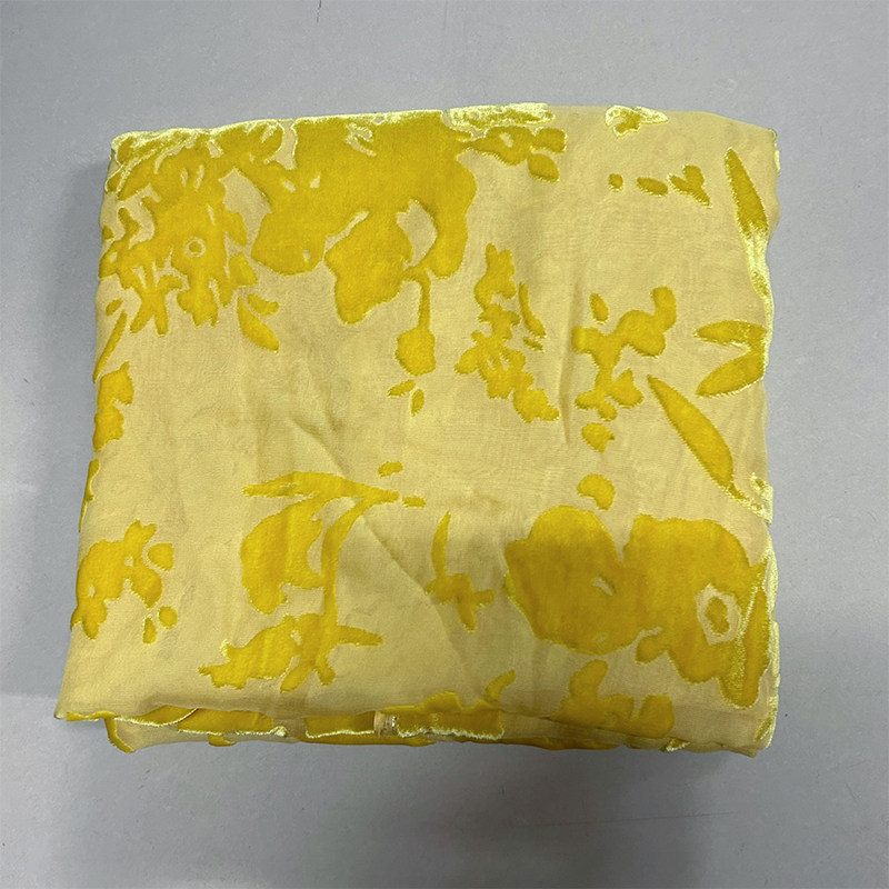 黄色丝绒真丝面料桑蚕丝洋装植绒真丝绒布料烂花烧花金丝绒旗袍