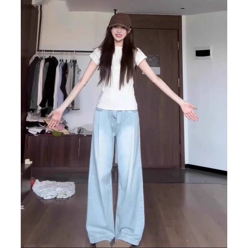 孕妇牛仔裤夏季薄款裤子2025新款外穿打底阔腿裤孕妇装穿搭直筒裤