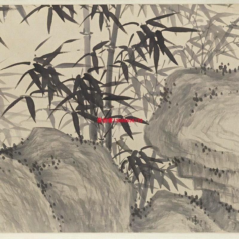 明夏昶湘江风雨图卷名家水墨竹子山水国画高清微喷复制装饰画临摹