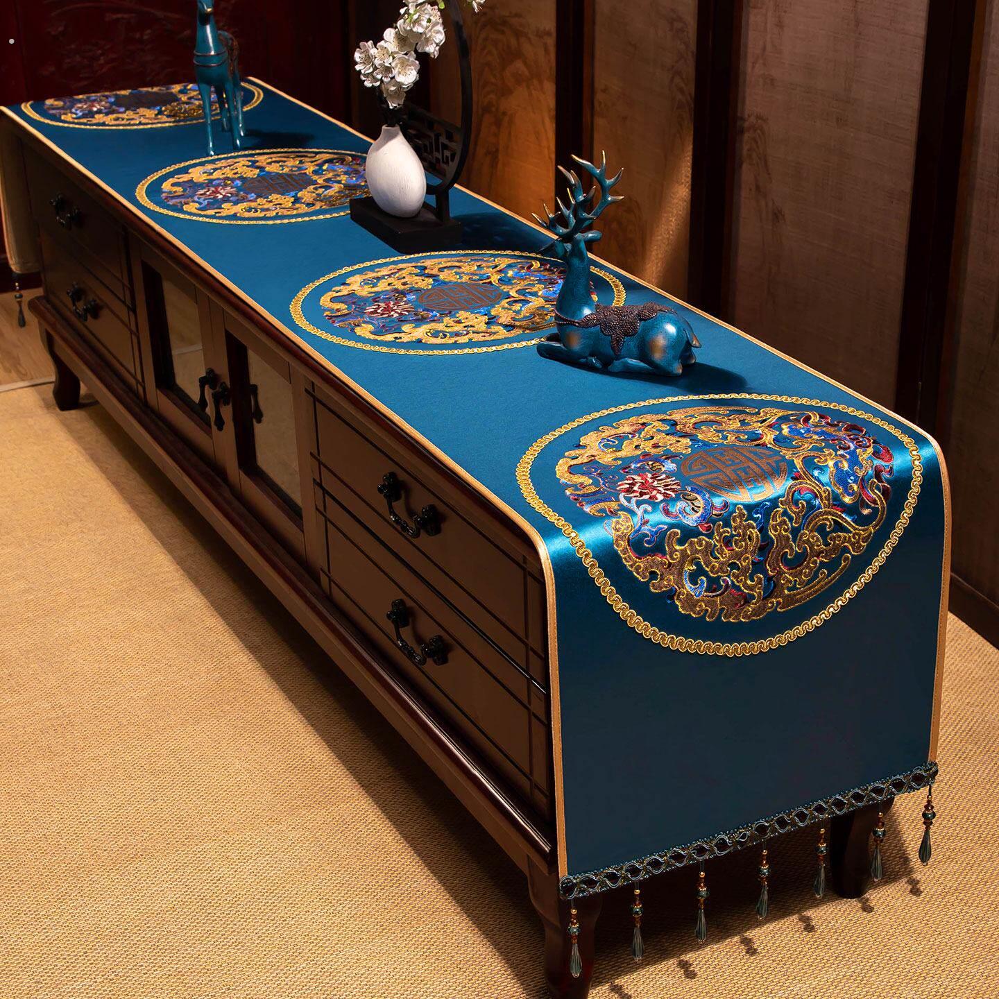 电视柜桌布高级感新中式桌布客厅茶几防尘布盖布垫防尘长条套罩子