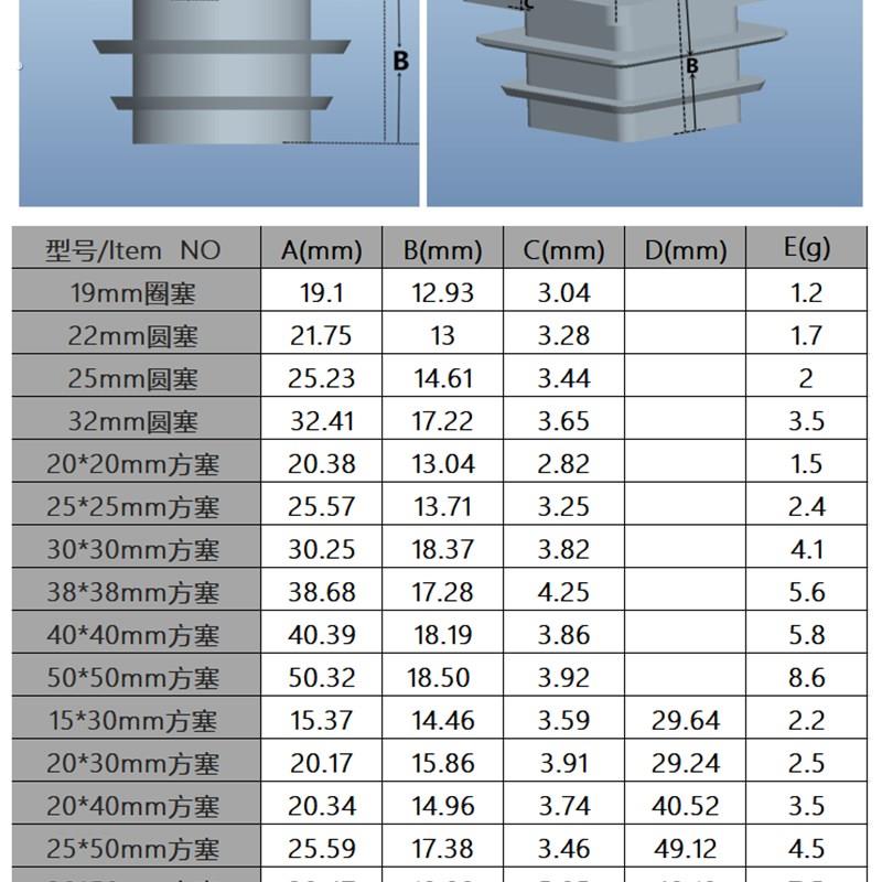 黄色 棕色管 圆塞方堵方管堵头 塑料内塞桌椅脚垫管封堵 防尘塞