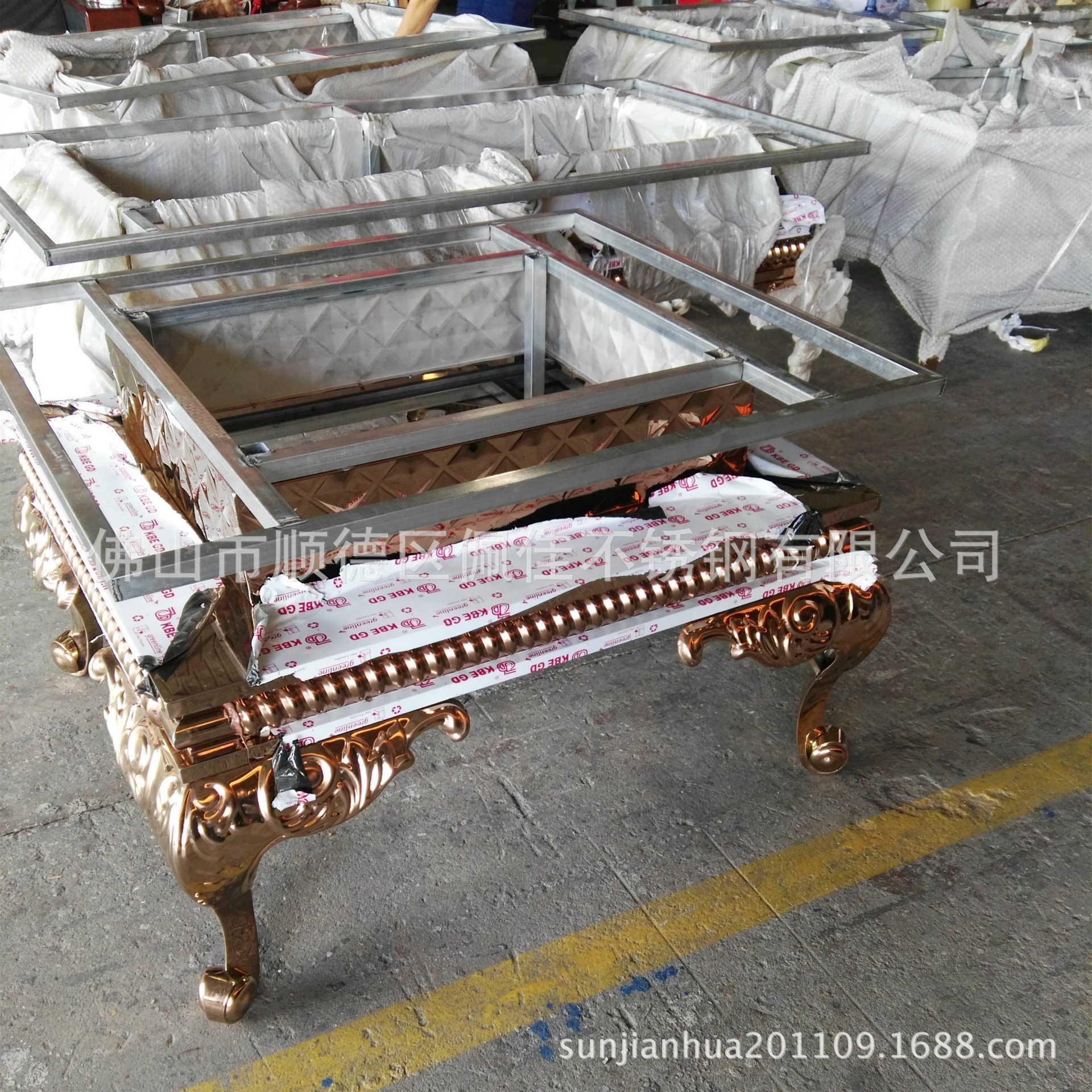 欧式风格 KTV夜场不锈钢雕花镜面茶几脚 不锈钢镜面香槟金茶几腿