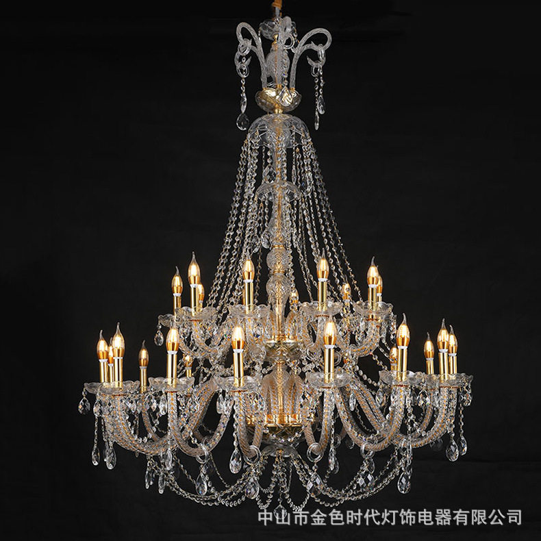 复式楼客厅灯金色欧式奢华酒店大堂楼梯水晶灯别墅大厅中空大吊灯