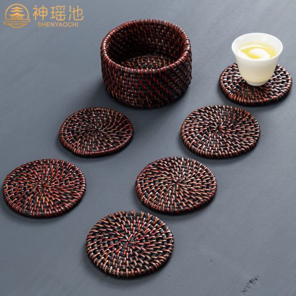 茶道中式件茶杯垫藤编手工编织杯垫茶壶垫功夫零配禅意收纳隔热垫