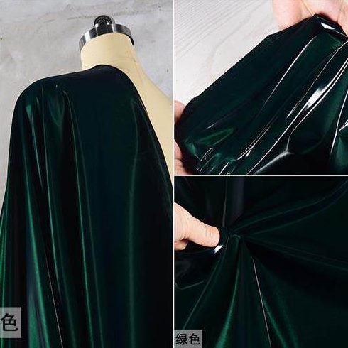 感沙皮革防水墨闪耀面料绿色光面面羽绒服夹克仿流J免洗镜亮布泽