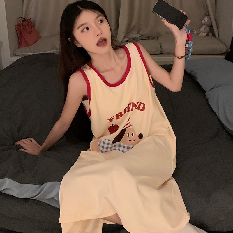 带胸垫睡裙女款夏季吊带背心中长款棉质女士2025新款睡衣学生夏天