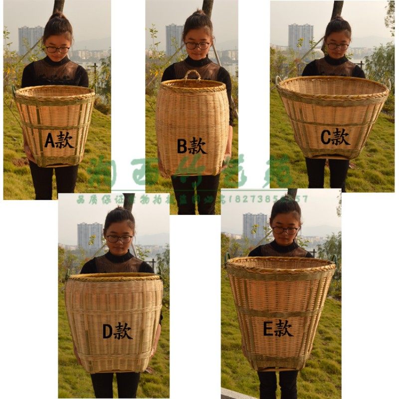 个性精制湘西竹筐竹编家用带盖收纳大号圆形餐具脏衣篓带簸箕包邮