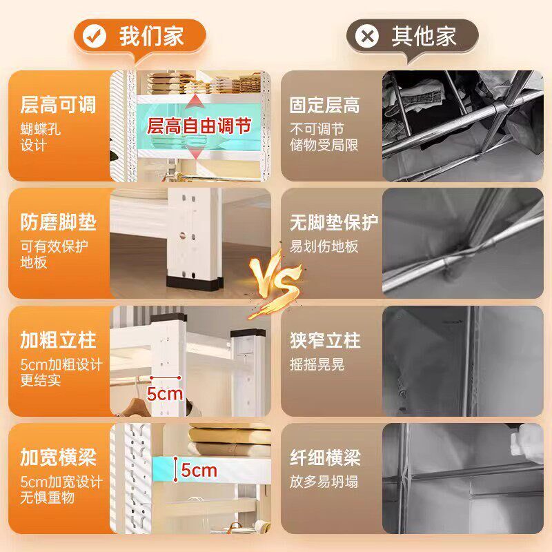 货架衣柜移动带轮子家用挂衣架阳台卧室衣帽间服装展示架开放式