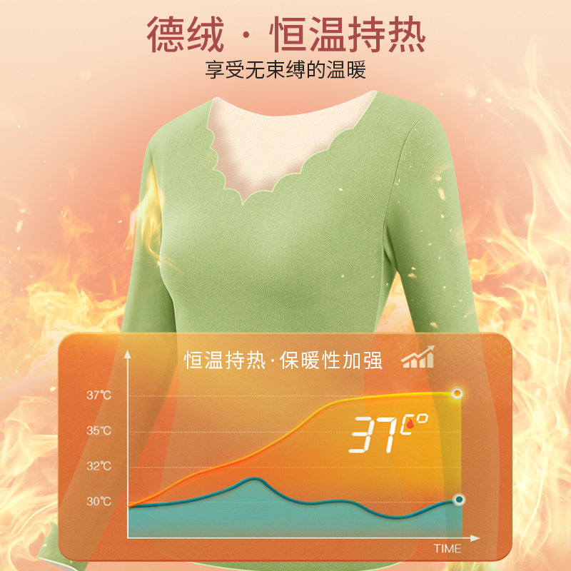 保暖内衣女士德绒发热加绒加厚套装打底内穿上衣紧身秋衣秋裤冬季