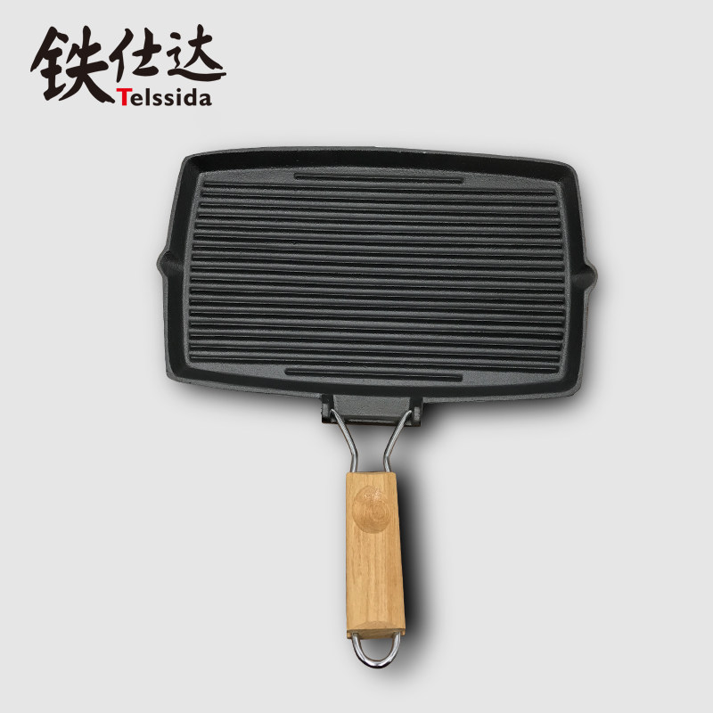 长方形加厚铸铁煎锅牛排锅烤肉锅无涂层不粘锅条纹煎锅横纹煎鱼锅