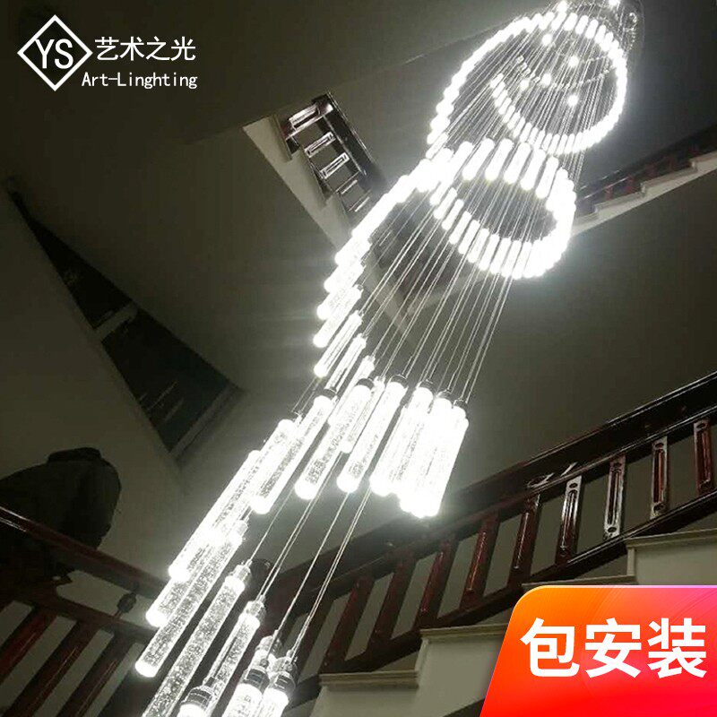 楼梯吊灯别墅复式楼楼梯间中空旋转水晶灯现代超长楼梯灯长吊灯