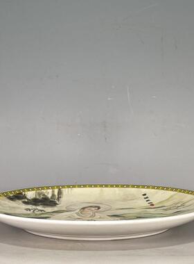 海外古董古玩瓷器用品老货大清乾隆年制五彩观音图纹赏盘仿古