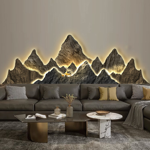 背有靠山客厅装饰画现代轻奢沙发背景墙挂画高级感LED灯发光壁画