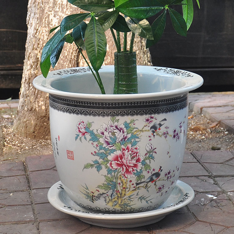景德镇陶瓷花盆粉彩新中式特大号室内树盆状兰花钵种发财树玫瑰花
