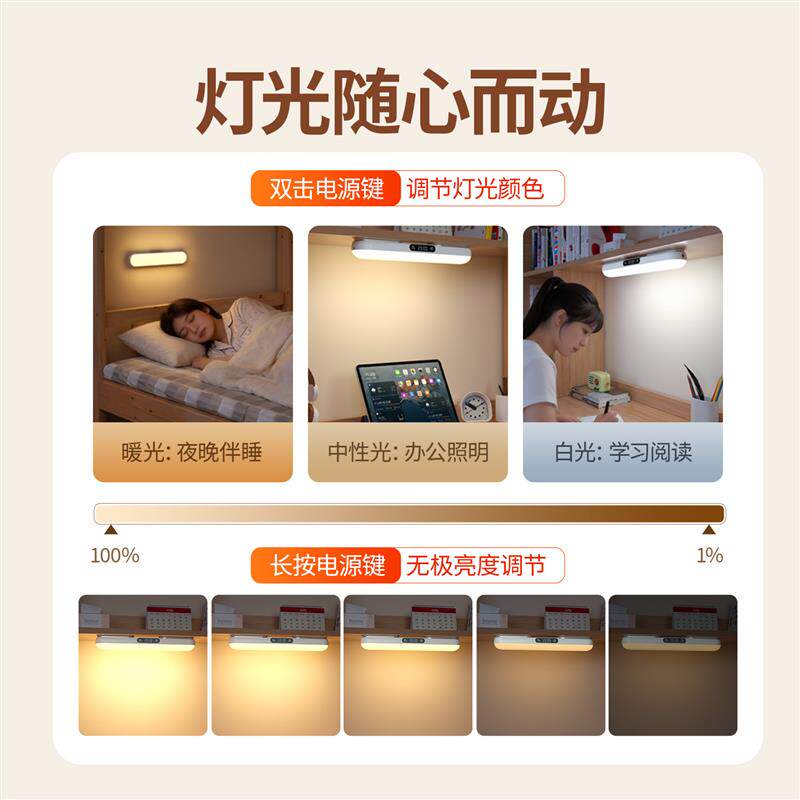 学生宿舍阅读护眼台灯学习专用上铺照明悬挂床头小夜灯充电磁吸灯