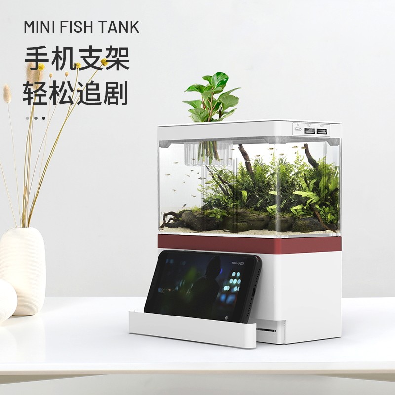 小鱼缸小型桌面创意造景套餐生态缸微景观免换水斗鱼缸迷你水族箱