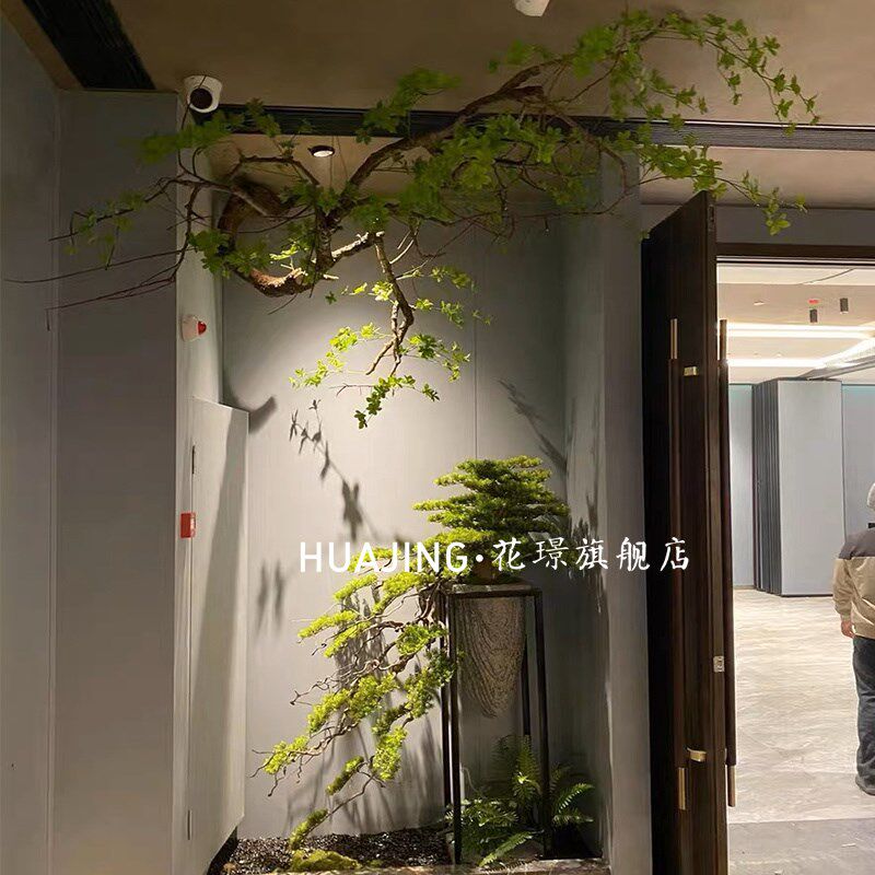 仿真悬挂壁挂倒挂式吊钟树北欧简约风格装饰树枝墙面装饰仿真绿植