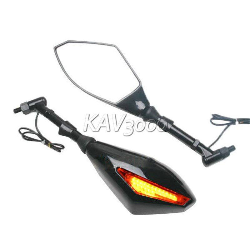 摩托车改装带LED转向灯后视镜街车太子巡航踏板车反光镜8mm/10mm