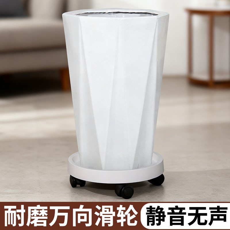 陶瓷花盆带托盘排水孔透气养根移动万向轮圆形落地高款发财树花盆