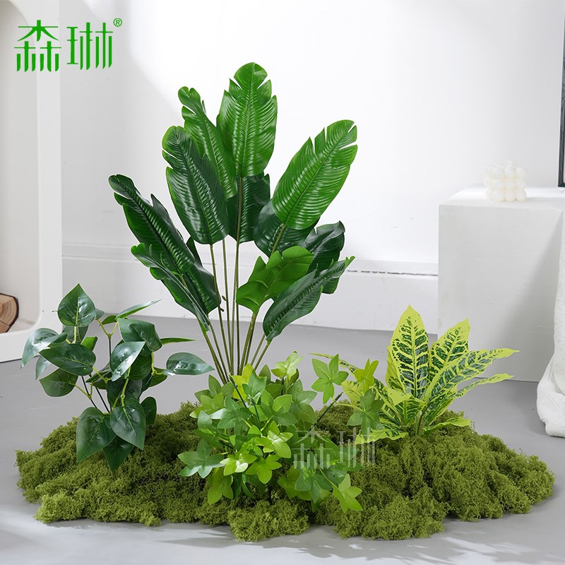 仿真绿植地面造景假花装饰植物组合凹槽角落场景遮丑室内苔藓布置图片