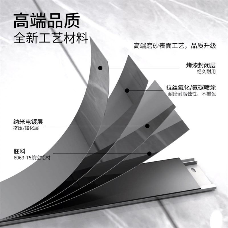 无痕直边铝合金踢脚线 超薄卡扣式地脚线极简金属贴脚线 加厚无痕
