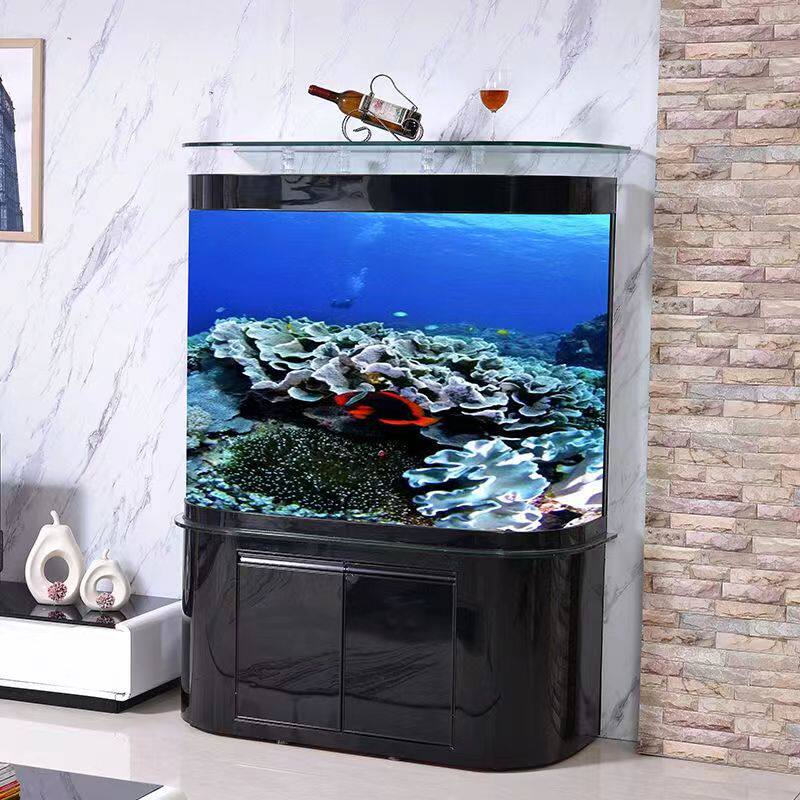 欧式鱼缸客厅中大型落地家用玻璃生态底过滤金鱼缸靠墙定制水族箱