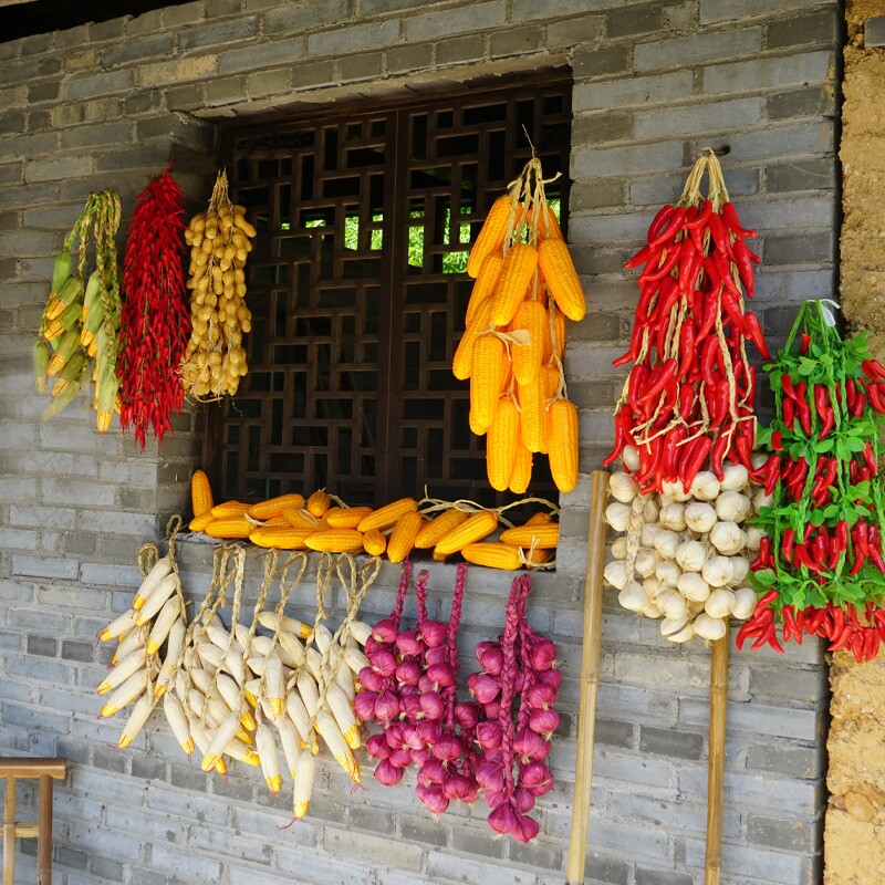 农家乐火锅店复古仿真蔬菜挂串假大蒜玉米辣椒农作物模型挂件套餐