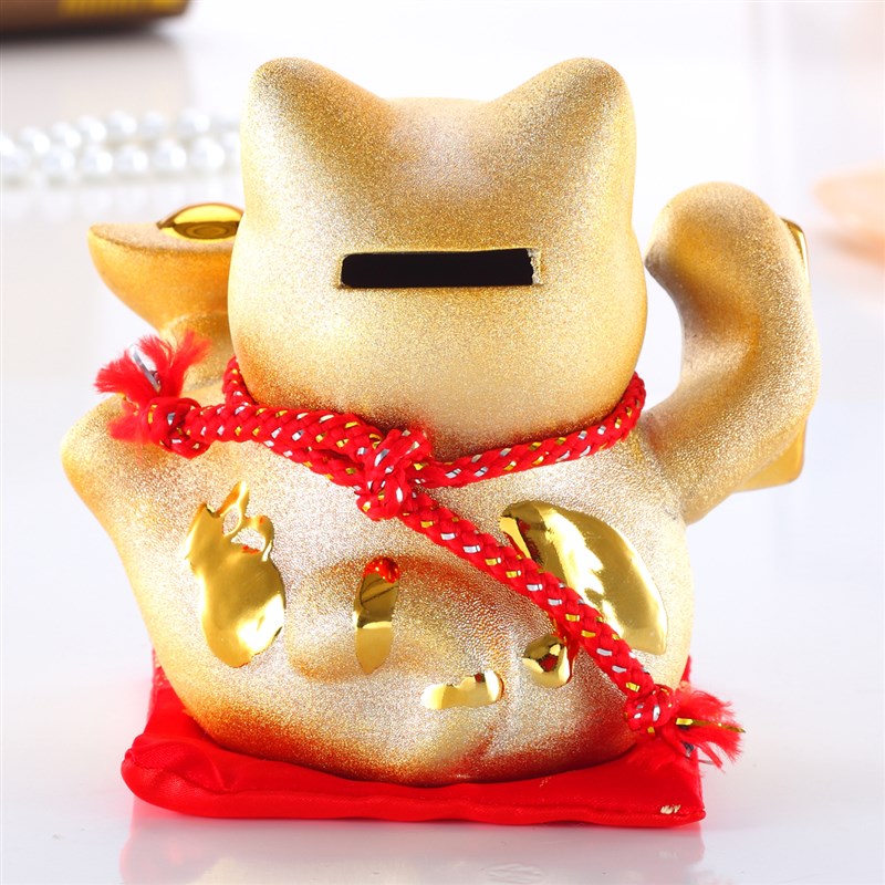金色招财猫摆件陶瓷小号储蓄罐超萌可爱工艺品开业礼品6寸-12寸