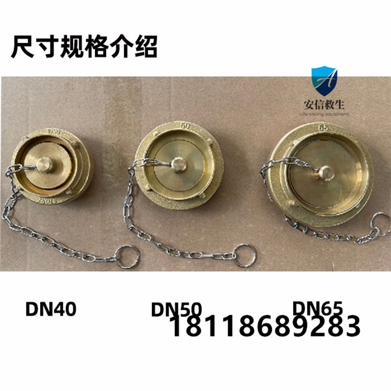 国标消防栓铜闷盖铜管牙40/50/65带链条船用水带消防管道两爪丝牙