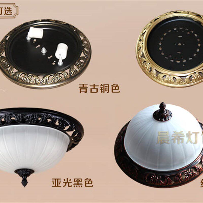 欧式LED吸顶灯黑色铁艺仿古玻璃餐厅灯具卧室厨房卫生间阳台灯饰