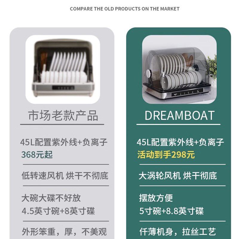 消毒柜家用小型碗筷碟紫外线负离子收纳箱高温消毒烘干碗柜免沥水