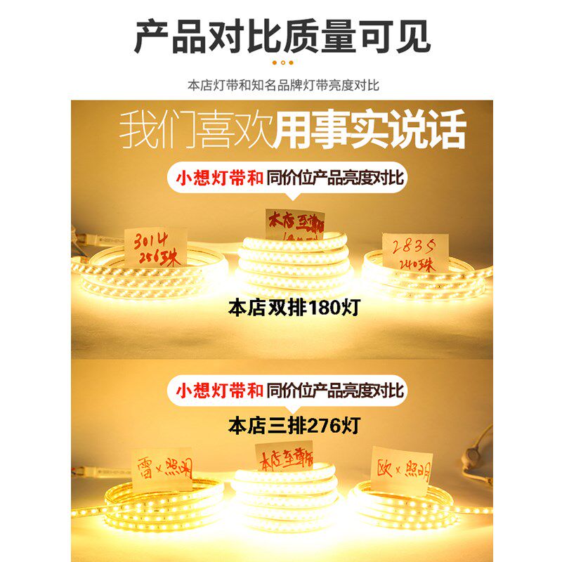高压220V户外防水led灯带超亮5630工程款隧道工地亮化插电款276灯