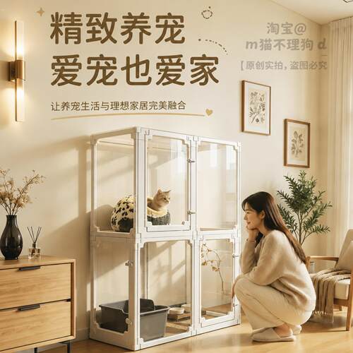 猫笼子新型全景透明围栏兔狗双层家用室内猫柜超大自由空间猫别墅