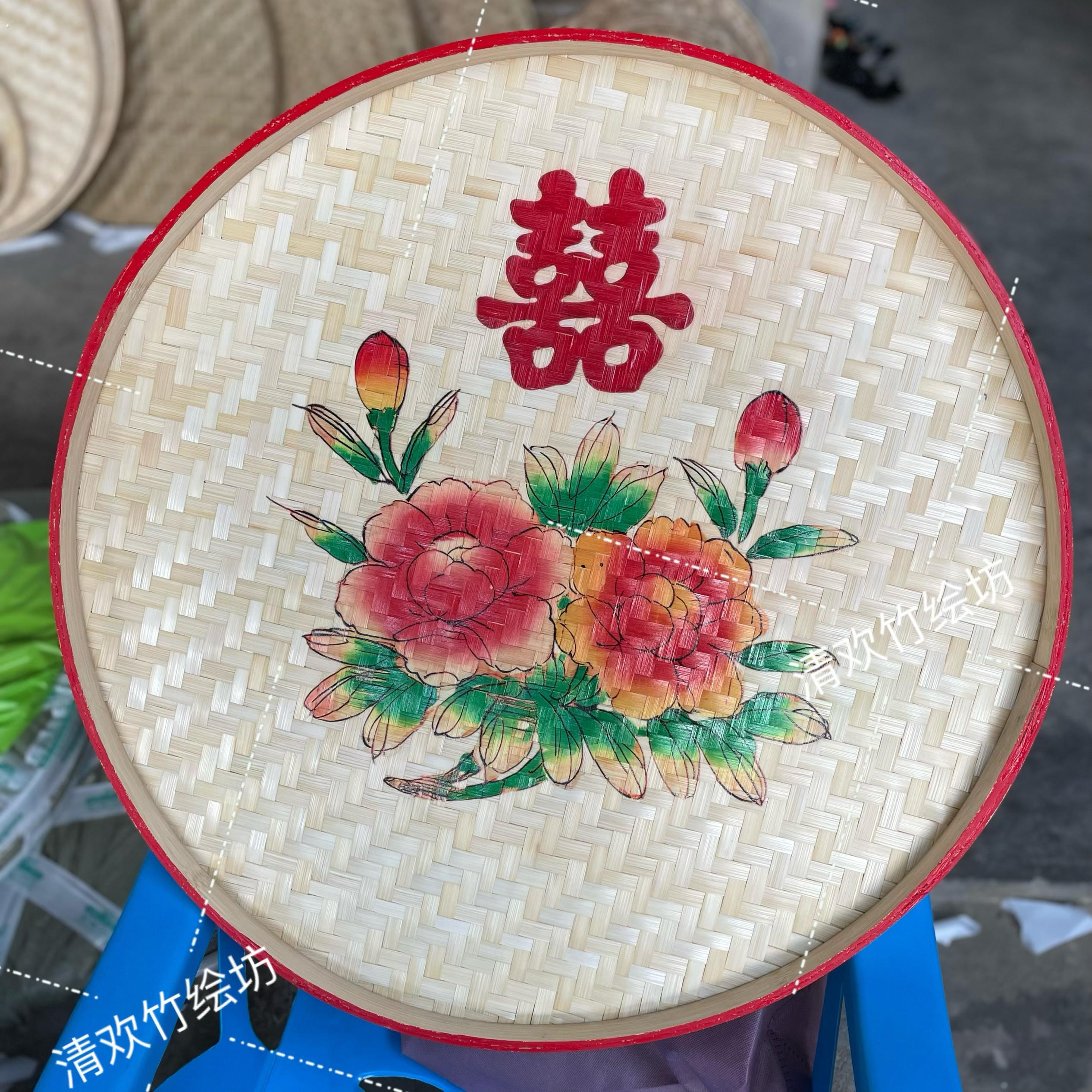 婚庆用品大全潮汕手工竹葫嫁娶竹葫竹编簸箕家用圆形结婚装饰簸箕