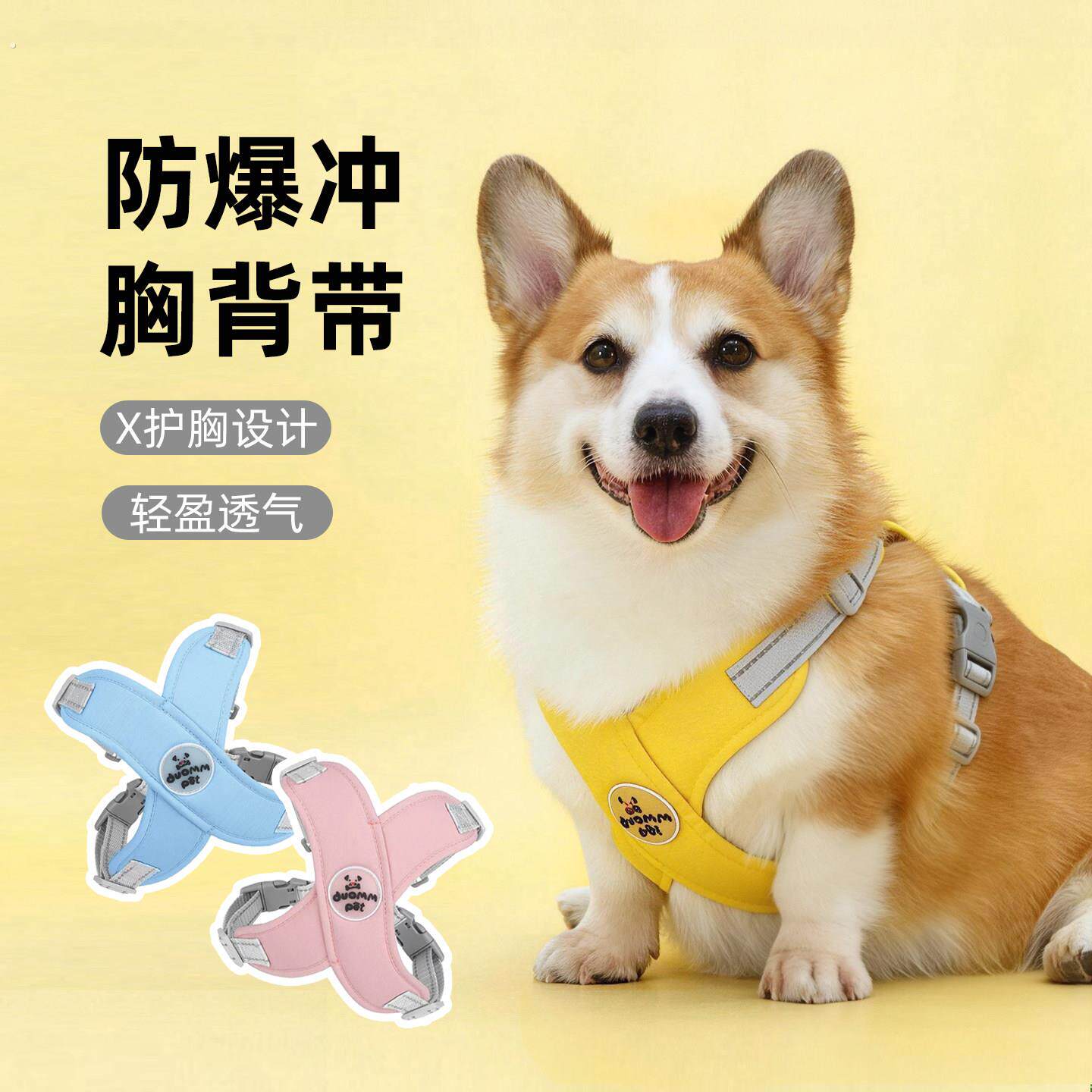 宠物狗狗柯基胸背带牵引绳背心式可调节外出牵狗绳中小型犬遛狗绳