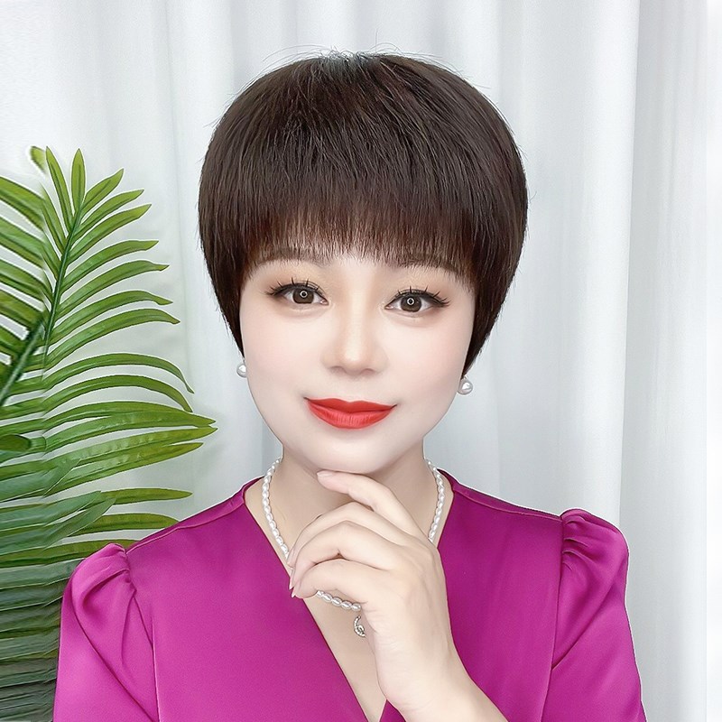 假发女短发全真人发丝假发套逼真自然时尚短直发中老年女士全头套