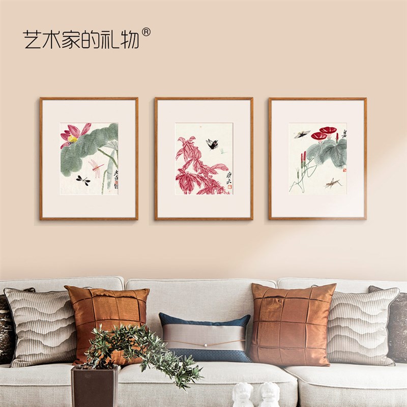 齐白石-可惜无声 新中式客厅装饰画饭厅挂画书房卧室实木框花鸟画