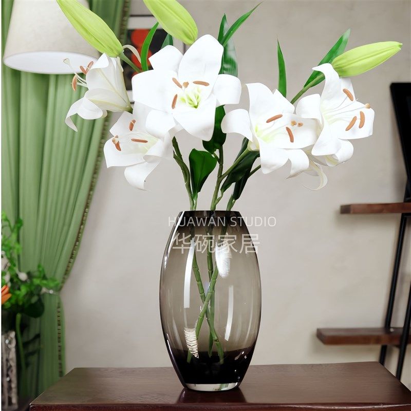 墨染大龙蛋 原色料烟灰加厚水晶玻璃花瓶水养鲜切花玫瑰百合摆件