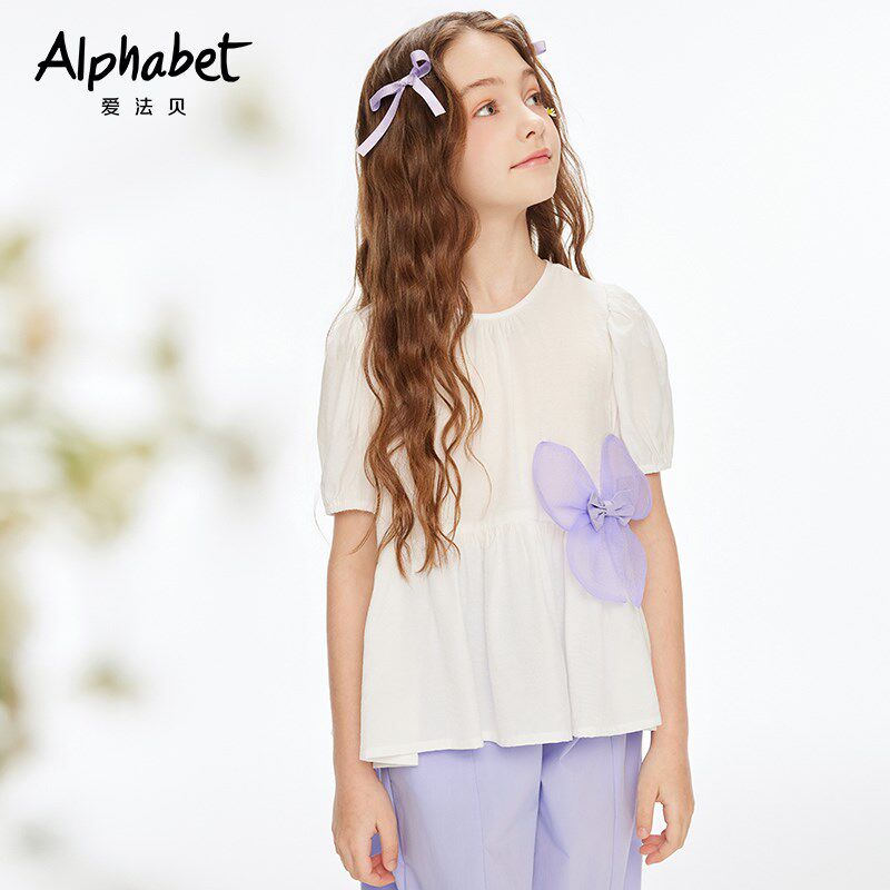 2024夏季新款女童短袖衬衫中大儿童装白色上衣洋气时髦小女孩套装