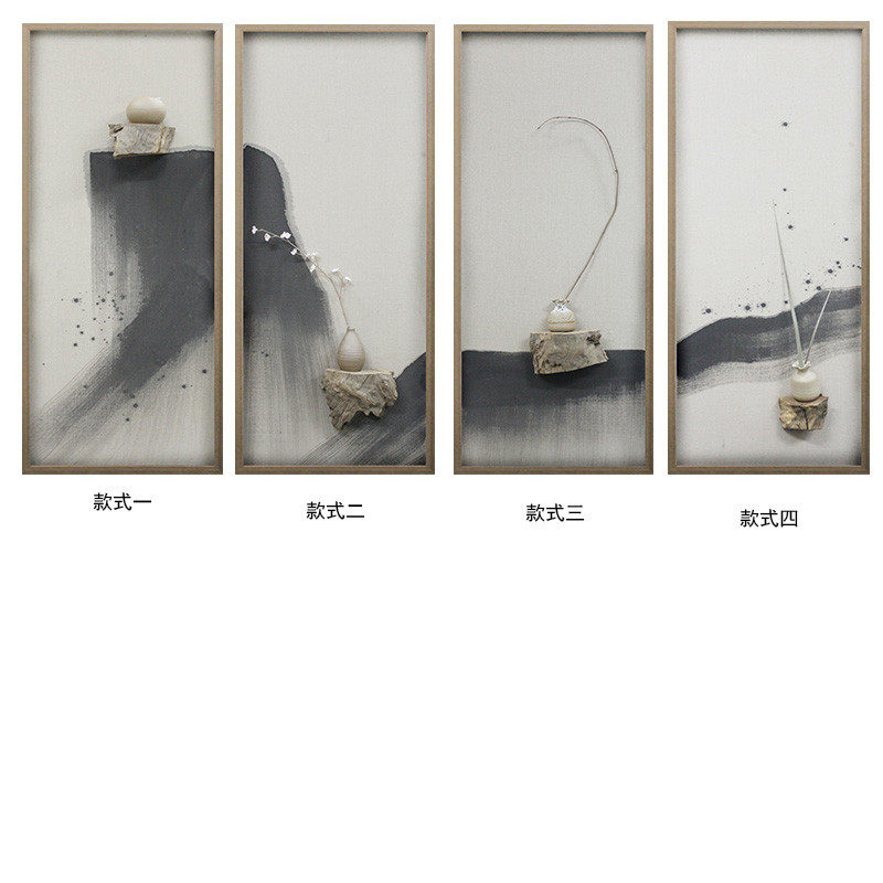 花瓶摆件 客厅 插花装饰画新中式手工立体木头挂画实物水墨创意画