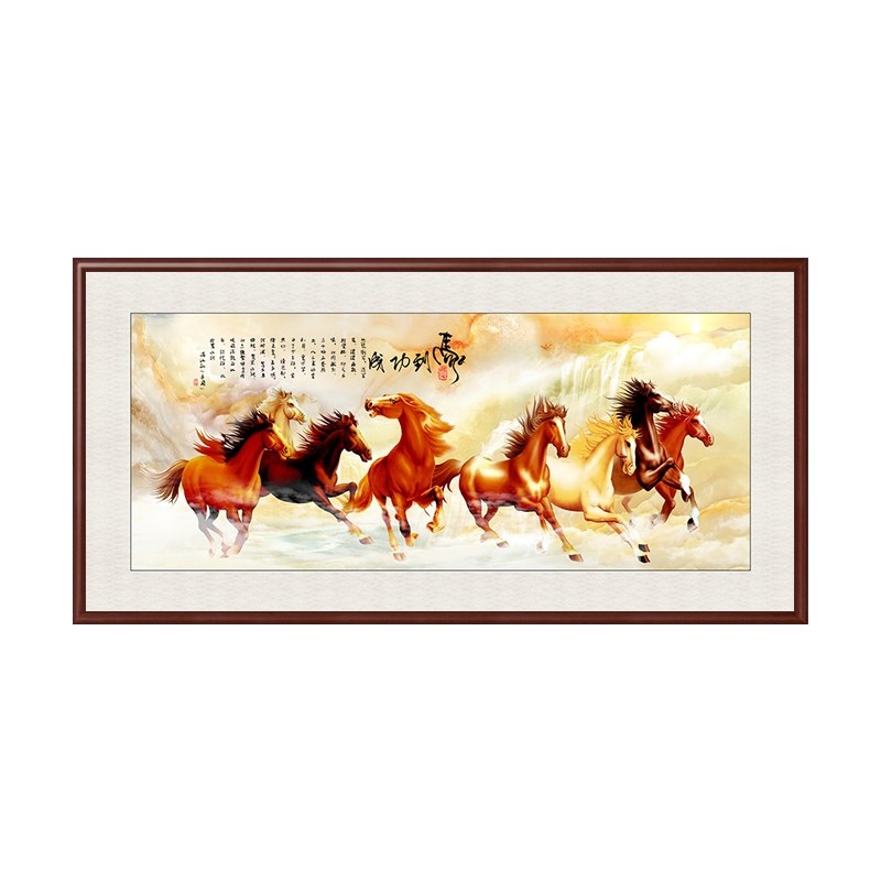 网红八骏图办公室山水背景挂画马到成功玄关壁画沙发背景墙装饰画