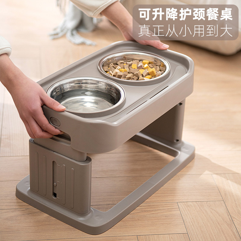 可升降宠物碗猫狗碗保护颈椎防打翻水饭粮食盆喝水双碗护颈猫咪兔