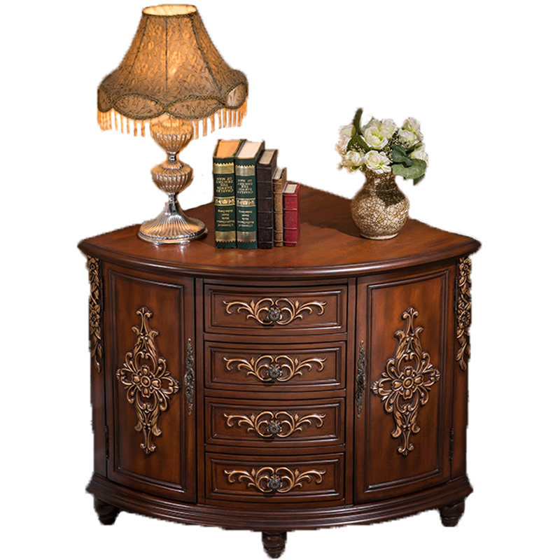 欧美式转角电视柜餐厅角落实木酒柜收纳整理柜客厅扇形墙角柜70cm