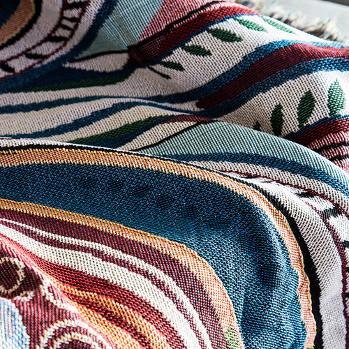 名族风沙发巾纯棉双面针织线毯单人沙发全盖罩布北欧桌布盖巾挂毯