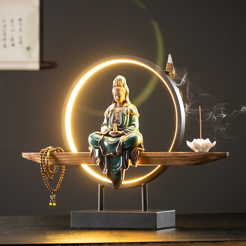 久造 新中式禅意观音摆件 陶瓷净瓶观世音菩萨玄关客厅家居装饰品